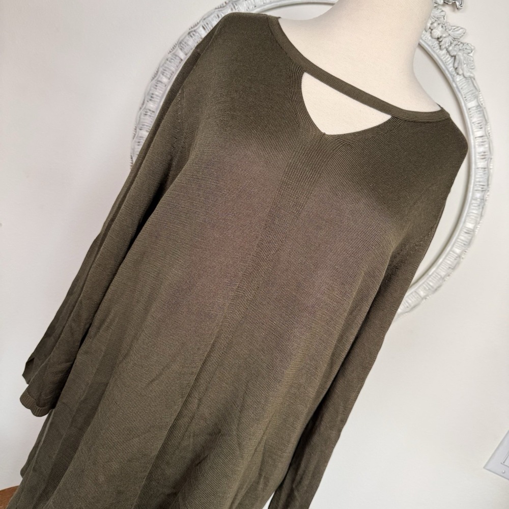 NEW Chico's Keyhole Pullover Women 3 US XL Sweater Ambered Olive 3/4 Sleeve Knit